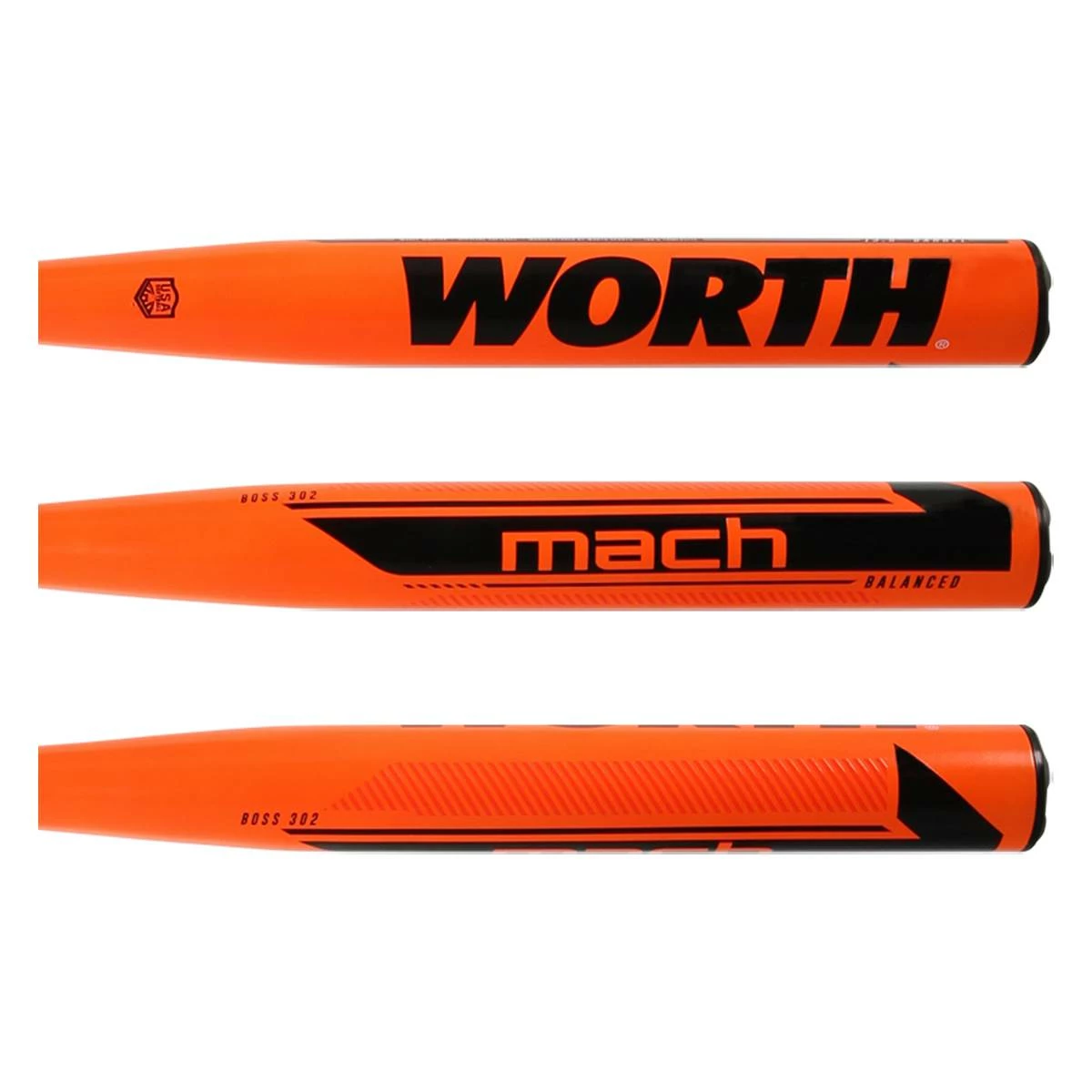 Worth Mach 1 Boss 302 13.5" Balanced USA Slow Pitch Softball Bat: WM21BA Black, Orange - BaseBall Bat Gear Shop Good Quality And Cheap