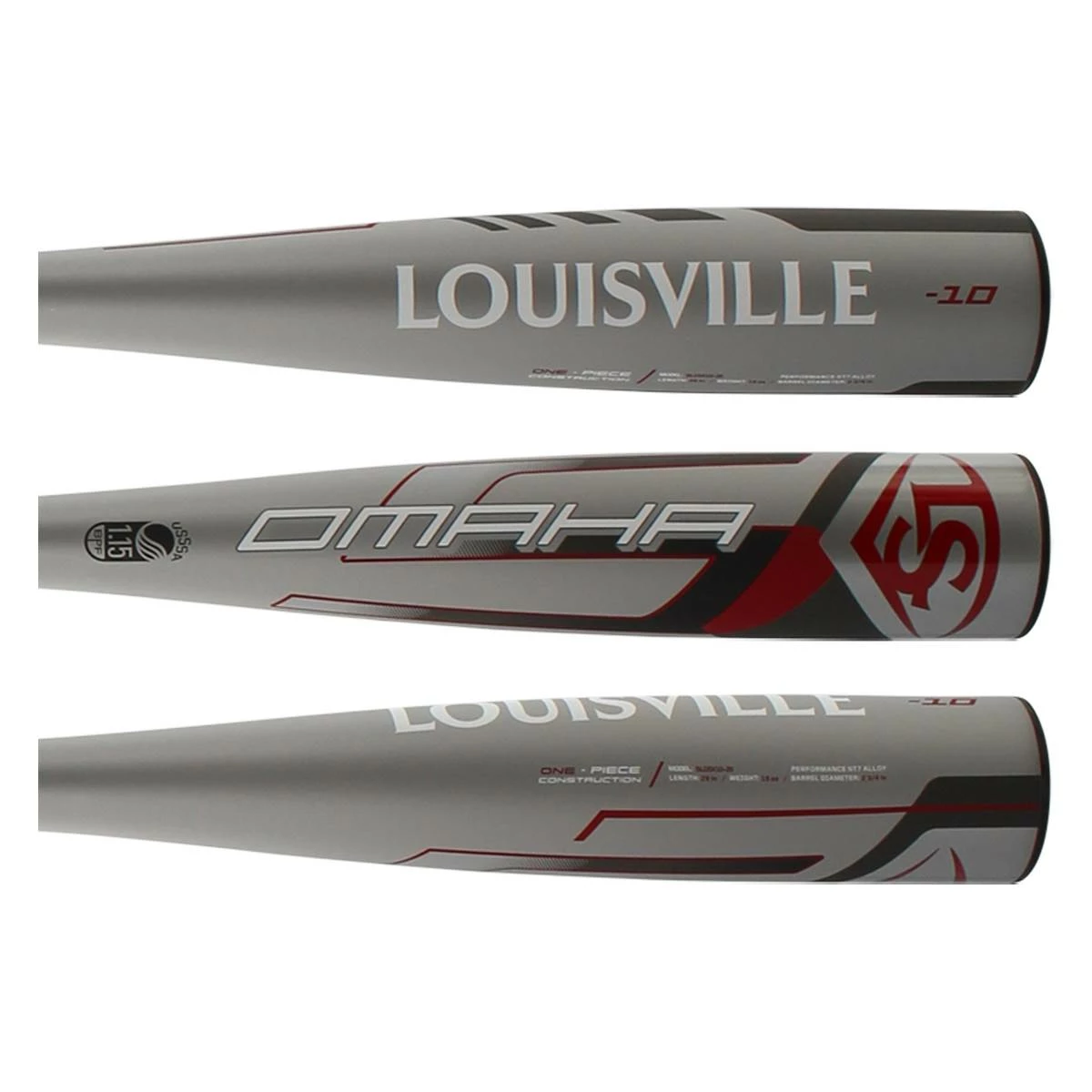 Louisville Slugger Omaha -10 USSSA Baseball Bat: WTLSLO5X1020 Grey, Red - Fits Into Any Room In The House BaseBall Bat Gear Shop